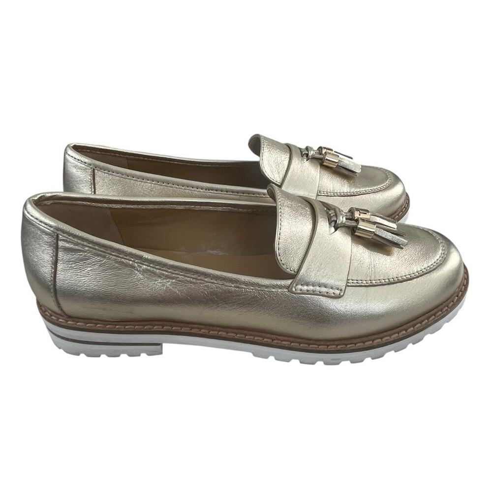 Talbots Tassel Loafer Women's Size 6 M Gold Metallic Leather Slip On Comfort - Picture 1 of 14